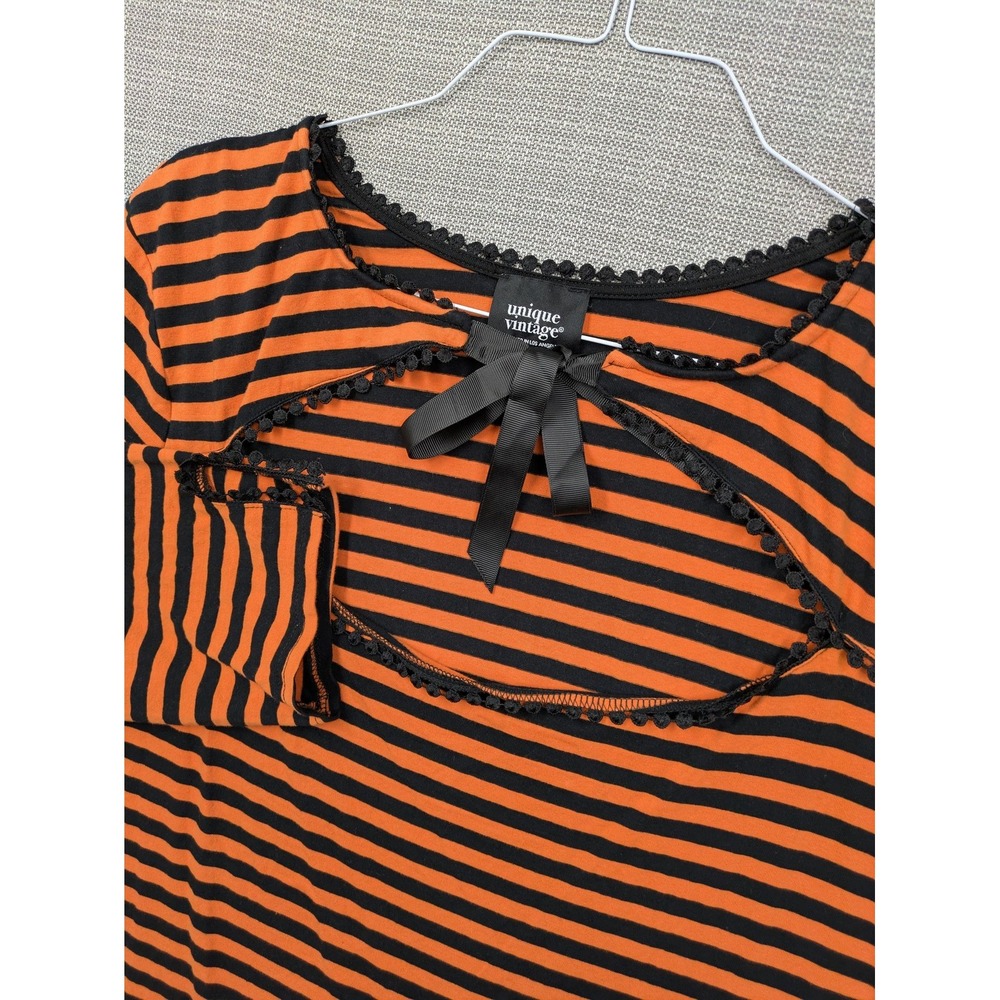 Unique Vintage Shirt Womens 4X Orange Black Stripe Keyhole 3/4 Sleeve Halloween